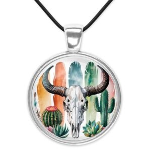 Southwestern Skull Pendant with Cactus Design